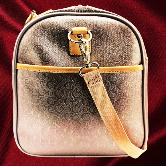GUESS Signature Logo Duffel Satchel Bag – Beige/Tan Shoulder Strap - Picture 6 of 10